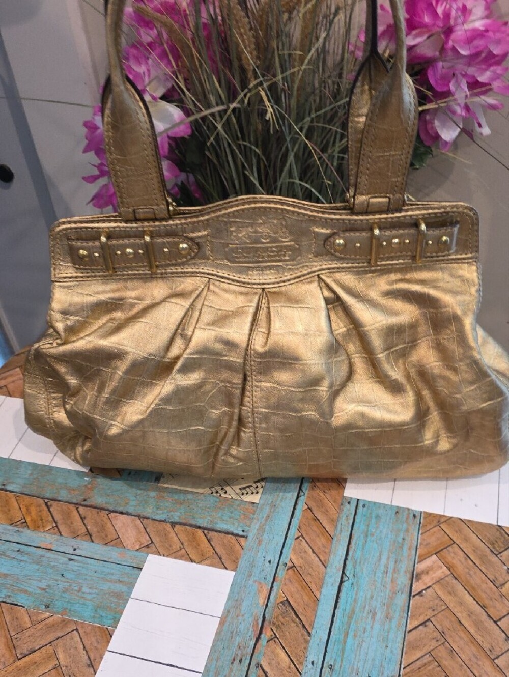 Coach Gold Metallic Garnet Satchel - Picture 6 of 11